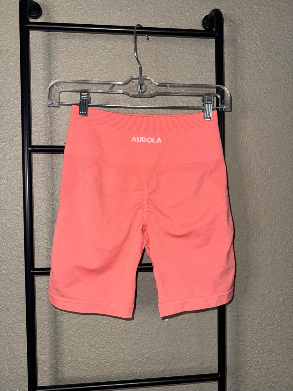 Aurola Coral High-Rise Bike Shorts — Ruched Center